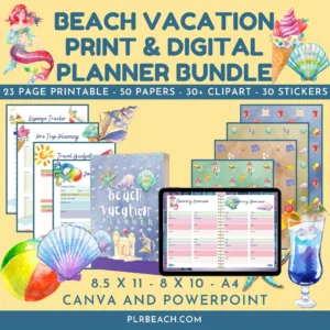 beach vacation print and digital planner bundle