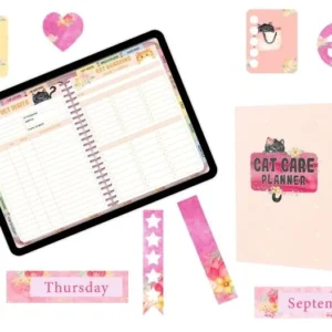 cat care planner print and digital goodnotes planner bundle