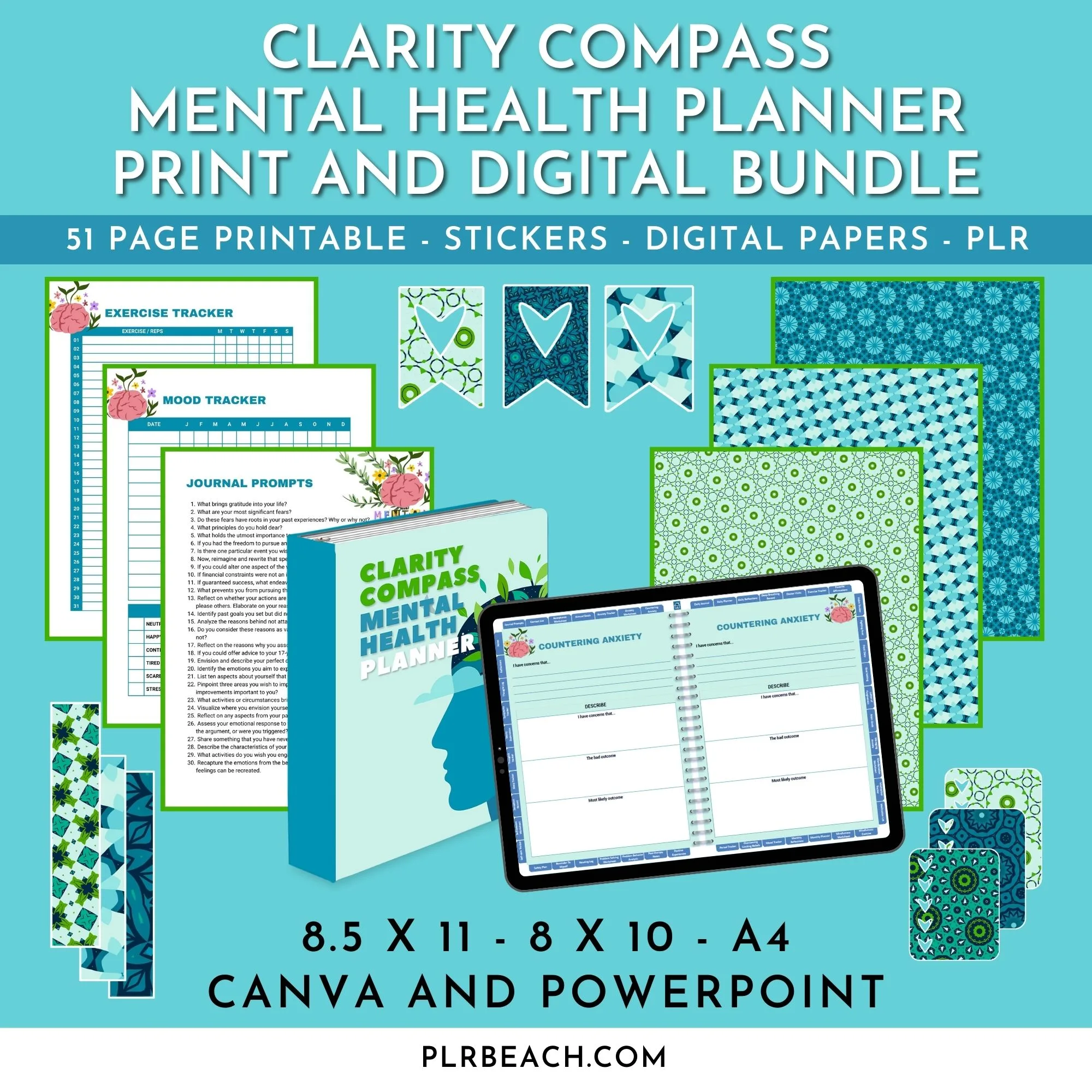 clarity compass mental health planner print and digital bundle