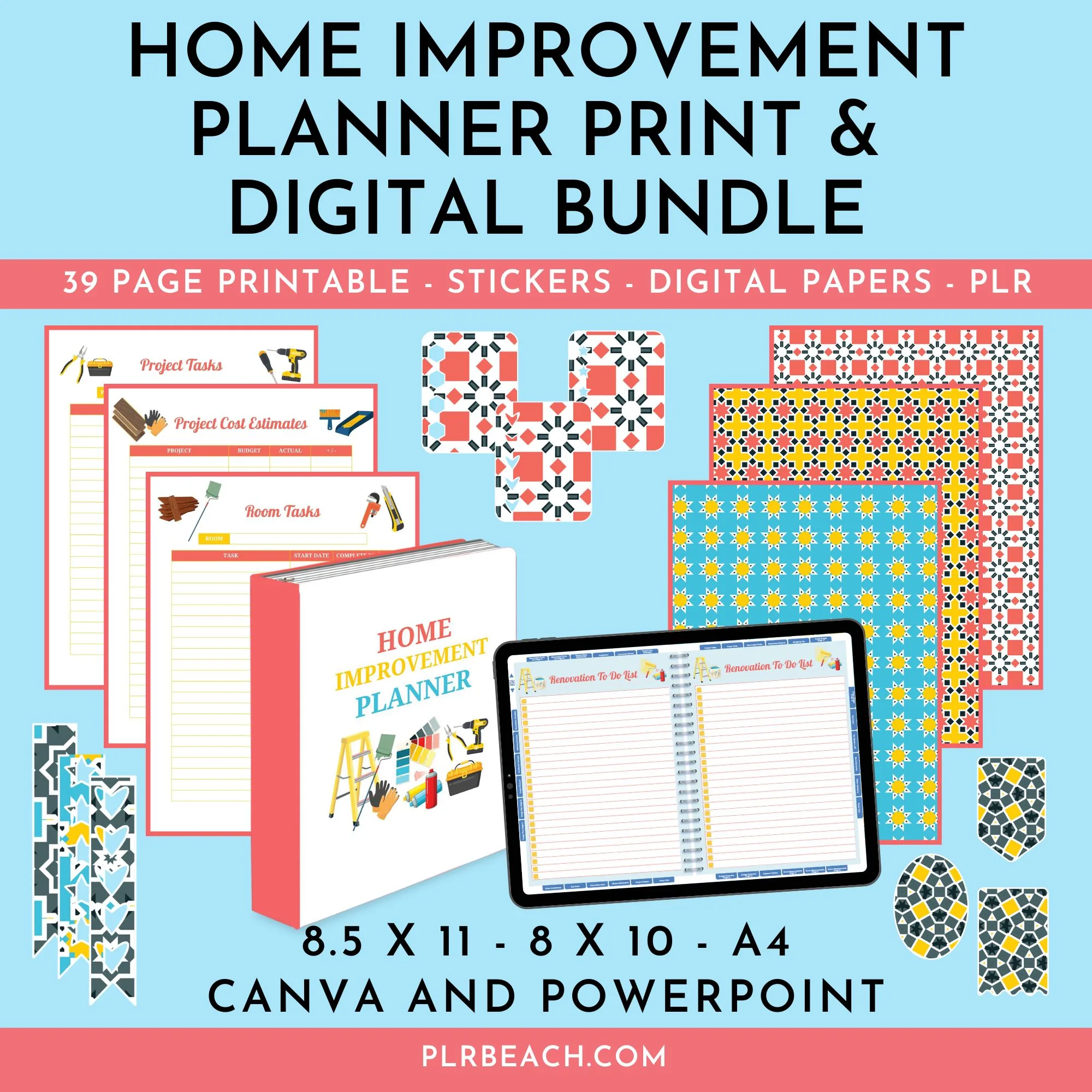 home improvement planner print and digital bundle