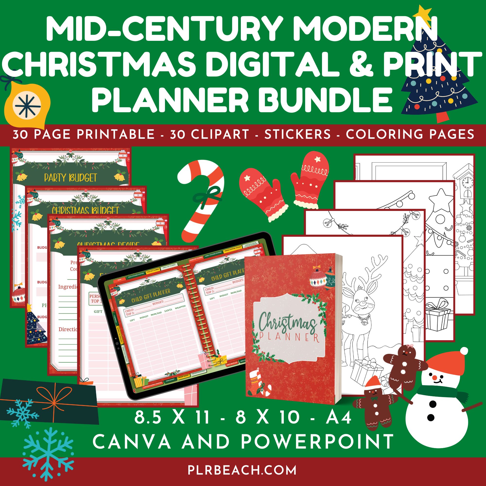 mid century modern christmas digital & print planner bundle