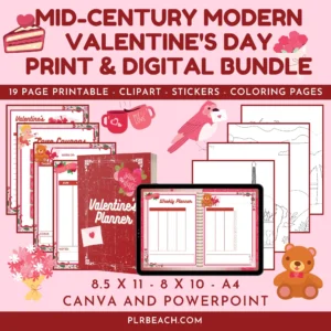 mid century modern valentine's day print and digital planner bundle