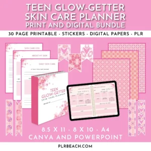 teen glow-getter skin care planner print and digital bundle